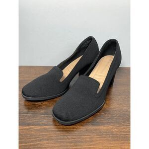 Adrienne Vittadini Women's Square Toe Knitted Black Block Heel Pumps Size 8.5M